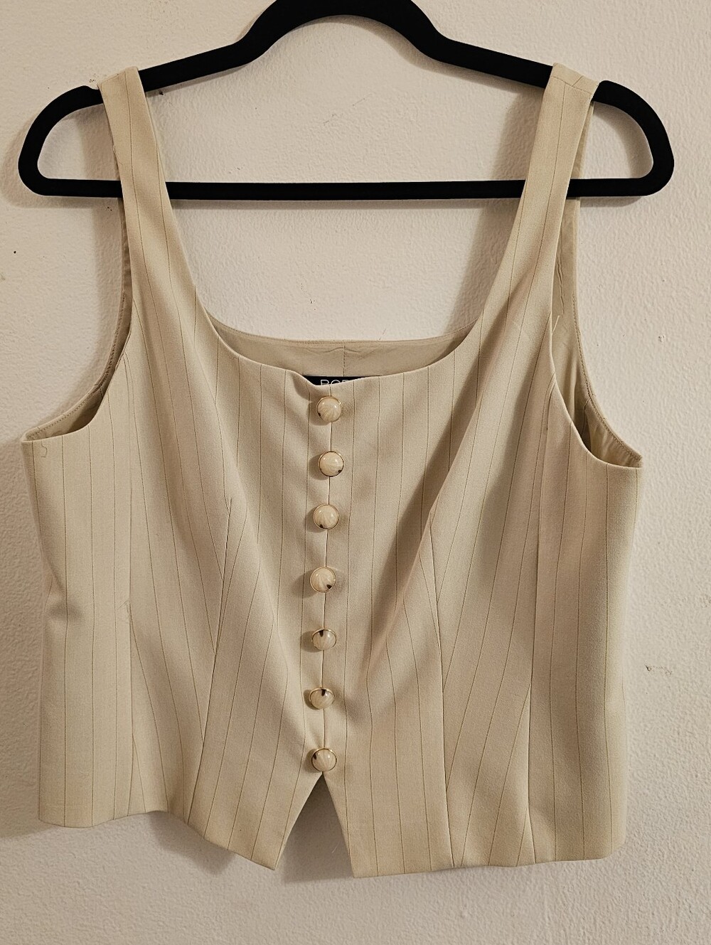 BCBG Cream Pinstripe Button-Front Vest Top